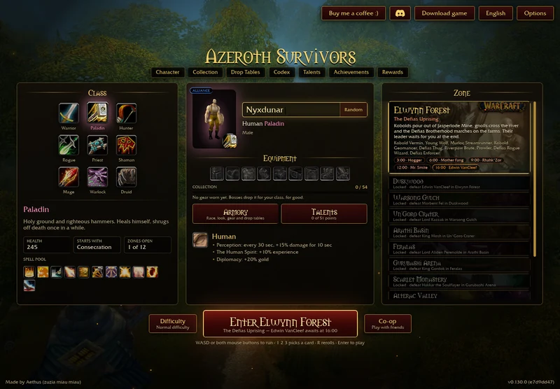 Original Azeroth Survivors Paladin selection screen