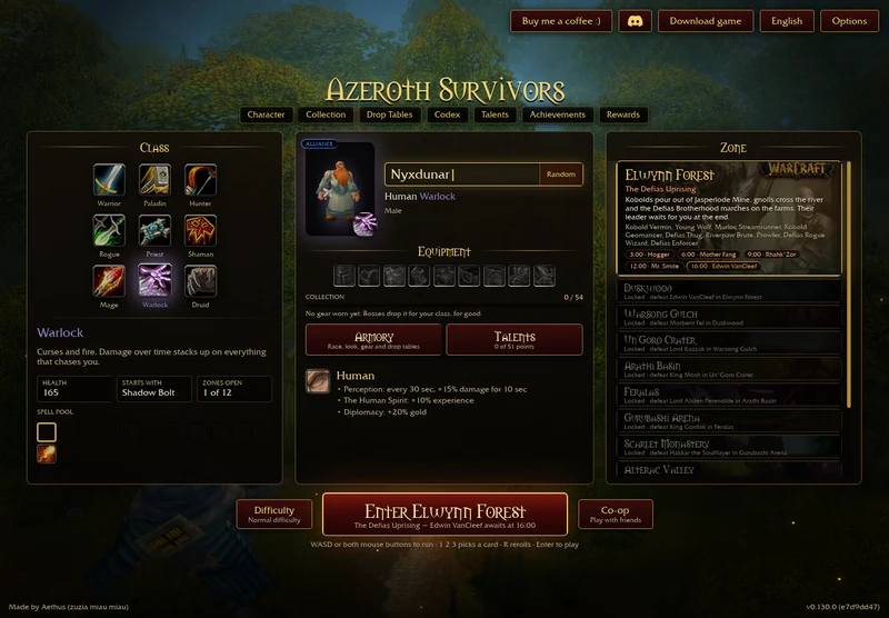 Original Azeroth Survivors Warlock selection screen