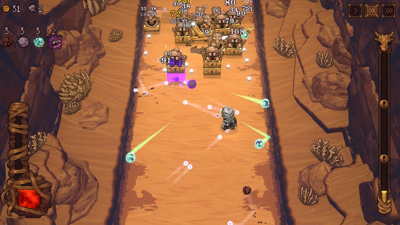 Armoured Ball x Pit hero aiming balls through a desert battlefield