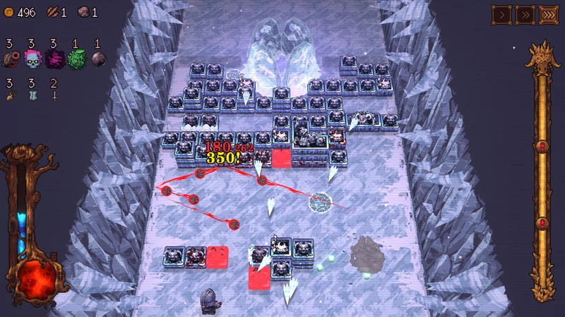 Ball x Pit snowfield with the carried balls and passives at the left edge